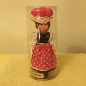 Schwarzald German Doll in Traditional Folk Costume, Bollenhut Pompoms Hat